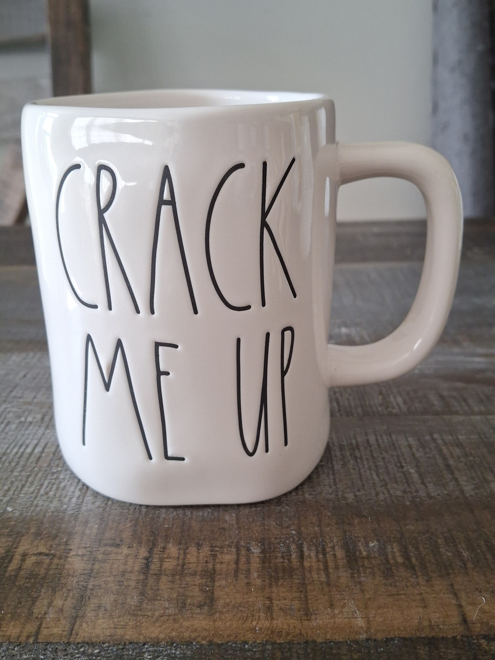 Rae Dunn 'Crack Me Up' White and Black Ceramic Mug